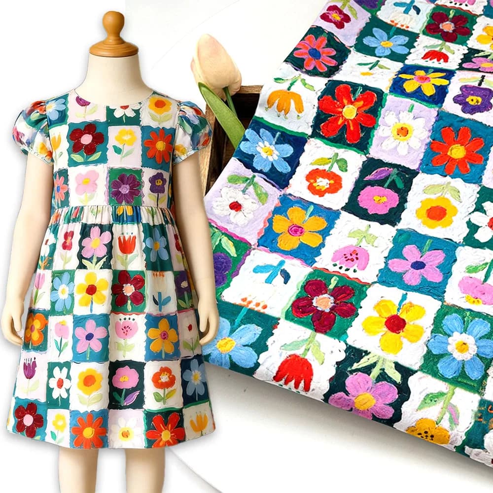 150x50cm Colorful Plaid Flower Fabric Soft Breathable Pure Cotton Material For DIY Craft Dress Home Textile Bed Sheet Backpack