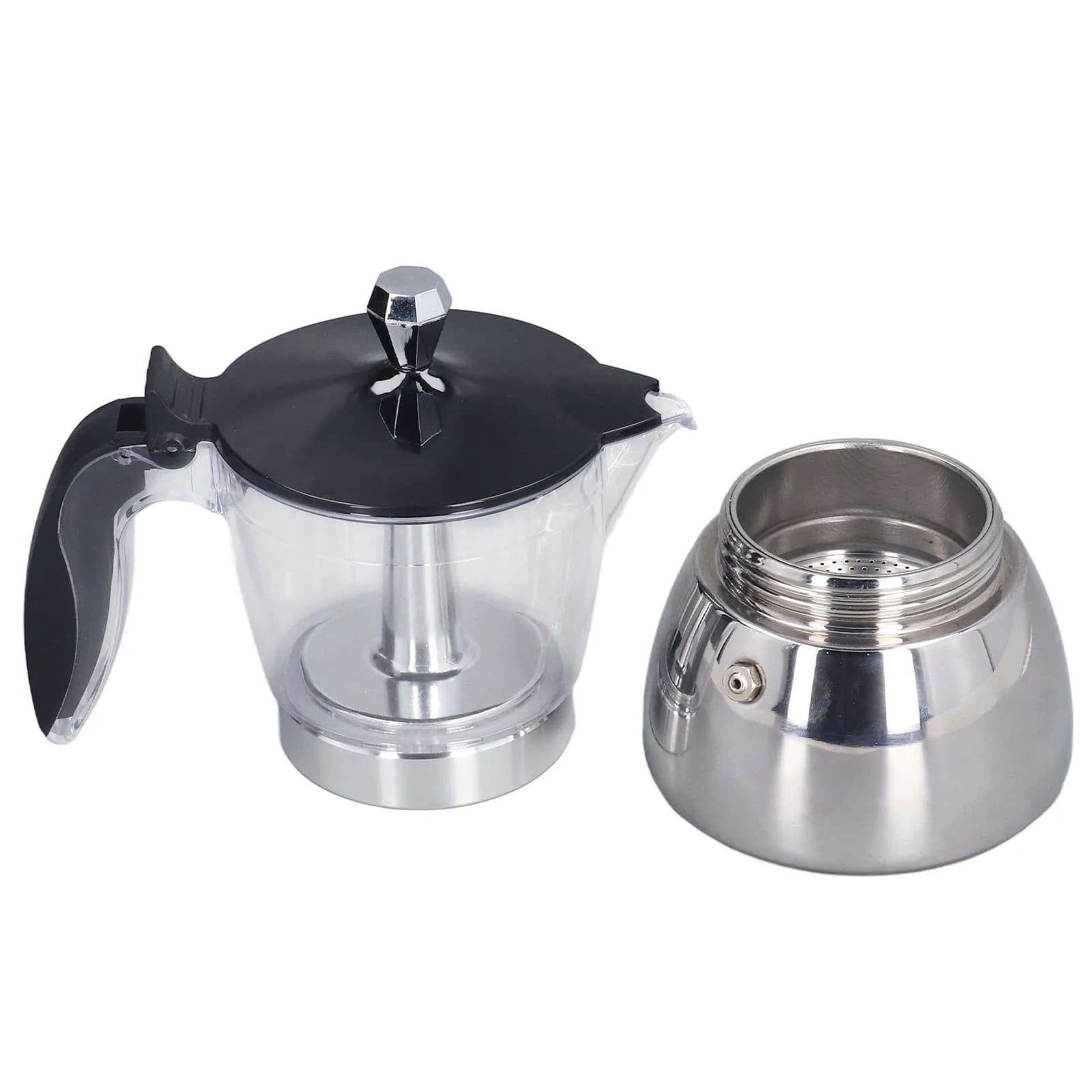 6 Cups Visible Moka Pot Transparent Pot Body Stainless Steel Coffee Maker Pot Universal Espresso Italian Coffee Machine