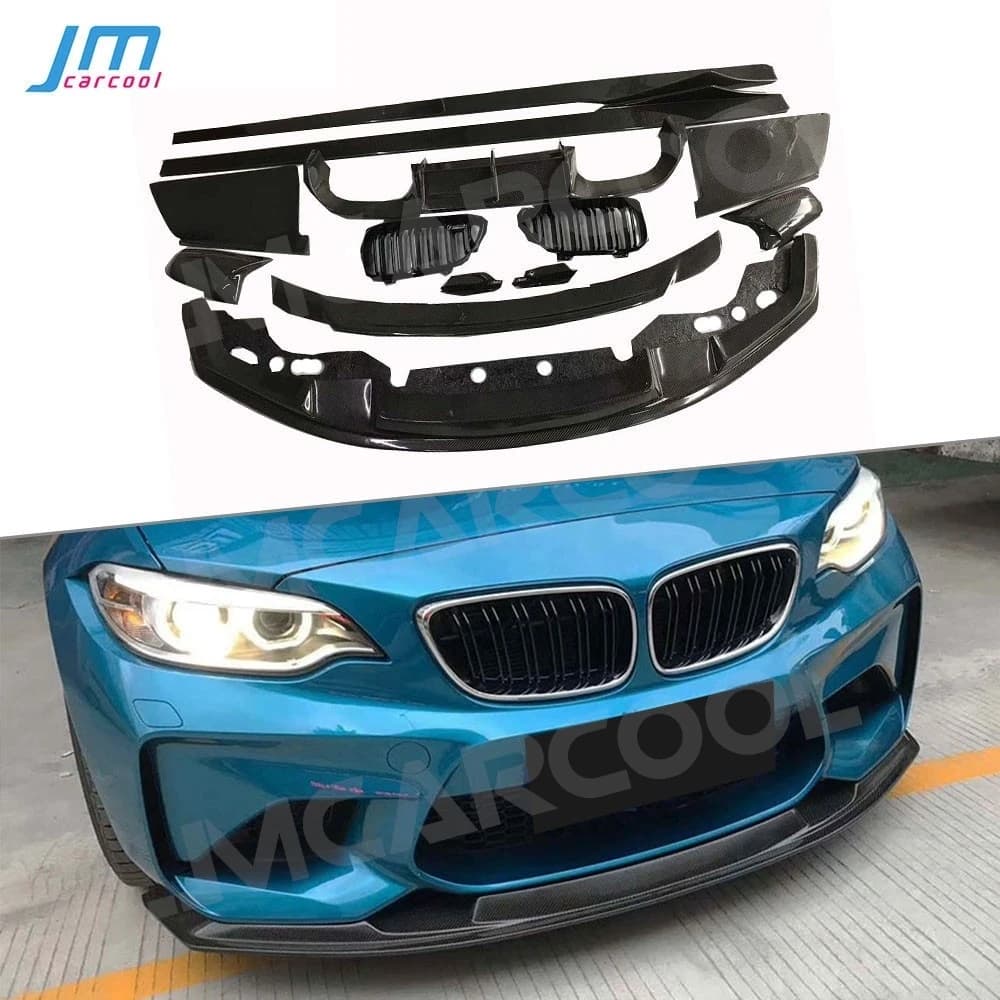 Real Carbon Fiber Front Lip Side Skirts Rear Diffuser Rear Spoiler Wing Bumper Grill Cover for BMW F87 M2 2015-2018 Car