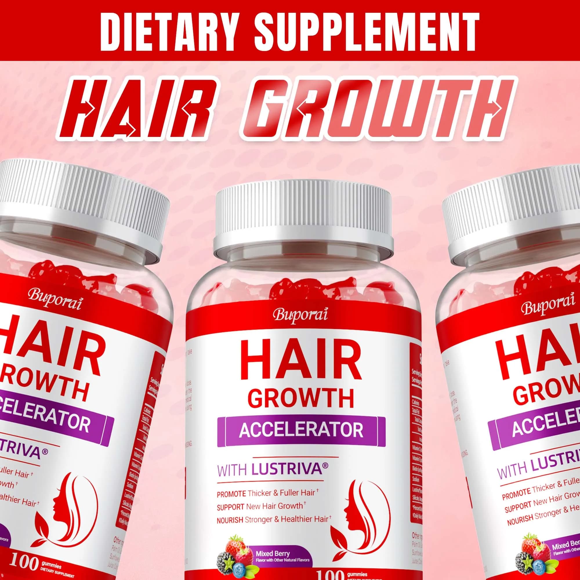 Accelerator for hair growth: vitamins for hair growth, improves health, strength, thickness and hair growth, promotes collagen production