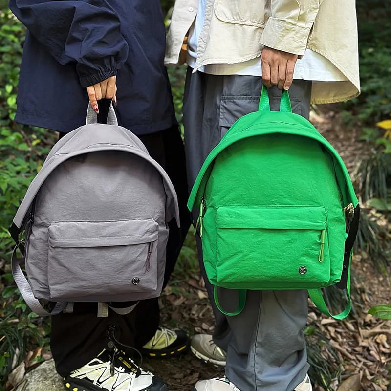 Colorful Nylon Backpack with Cute Bear Charm Casual Outdoor Daypack with Front Pocket Lightweight Travel Camping Rucksack