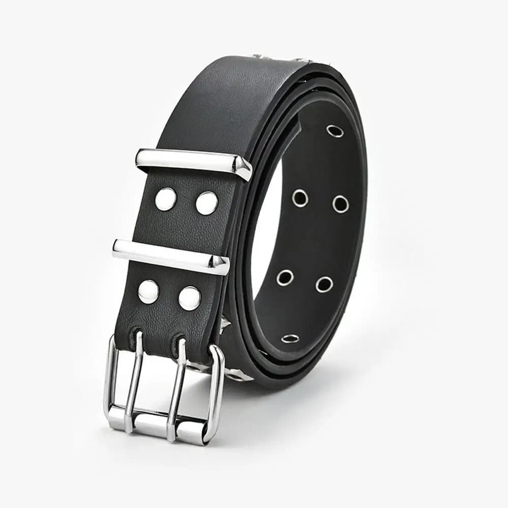 Korean woman belt with double hole metal buckle and double loop, belt accessory