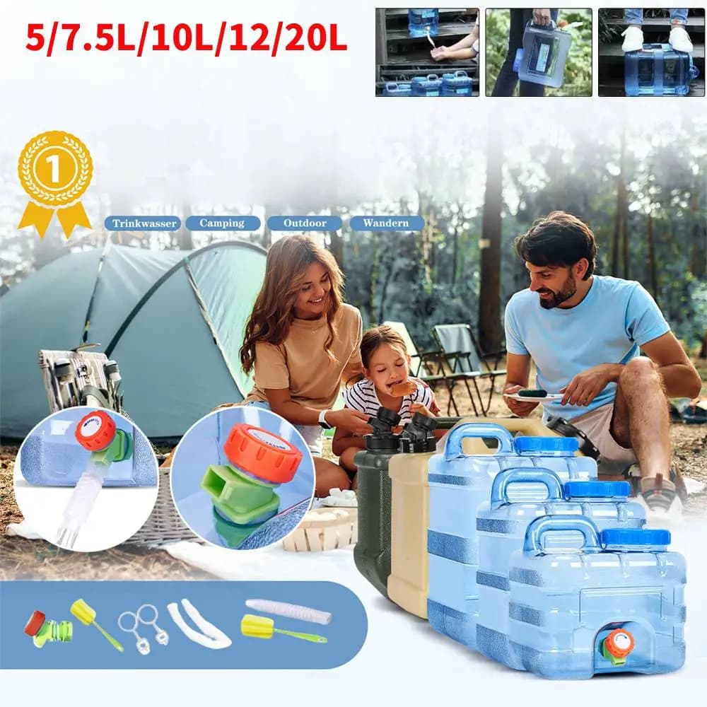 Contenitori d'acqua da 5/7,5L/10L/12/20L, Serbatoi per acqua potabile per uso alimentare, Contenitore per acqua pura per auto con rubinetto per campeggio all'aperto