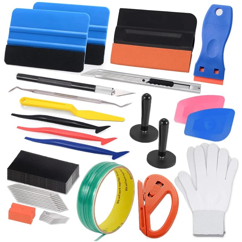 Kit di strumenti per avvolgimento in vinile per tinta per finestrino dell'auto 5M Nastro per coltello Feltro Seccatoio Micro Raschietto Strumento per pellicola Avvolgere Magneti Supporto Guanti Taglierina di sicurezza