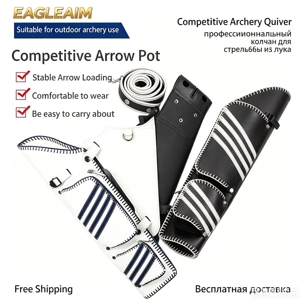 Adjustable Waist Archery Quiver Leather Competition Arrow Holder with Pockets for Hunting Target Shooting