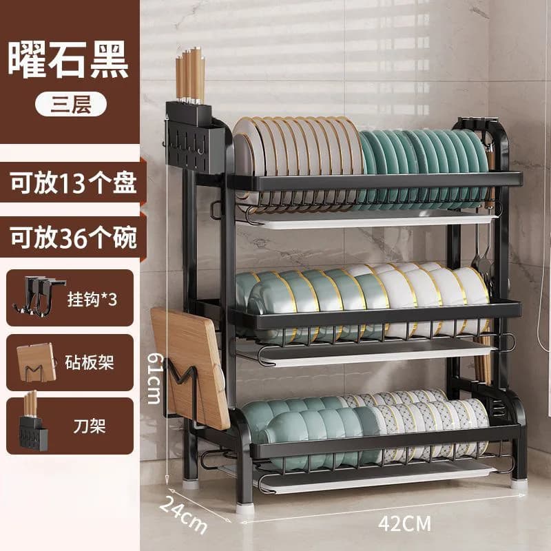 Multilayer Kitchen Dish Drying Rack Countertop Organizer with Cutlery Holder Knife Rack Cutting Board Holder for Home Kitchen St