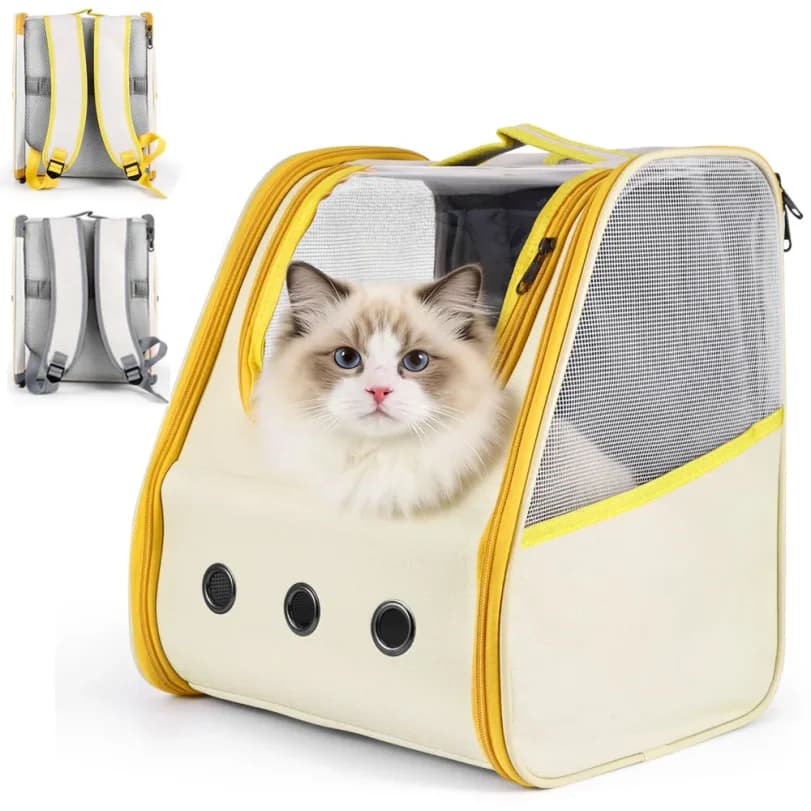 Zaino per Gatti da 33L, Traspirante, con Multi-entri, per Viaggi, Escursioni, Campeggio, Zaino per Gattini e Cuccioli