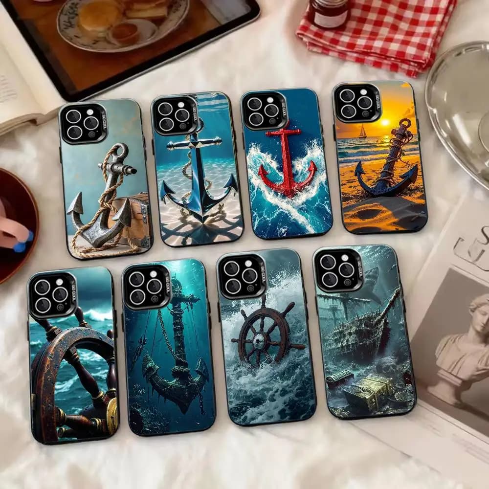 Anchor Boat Ship Wheel Phone Case For iPhone 17,16,15,14,13,12,11 Plus,Pro Max,XS,Colorful Silver Phone case Funda Cover
