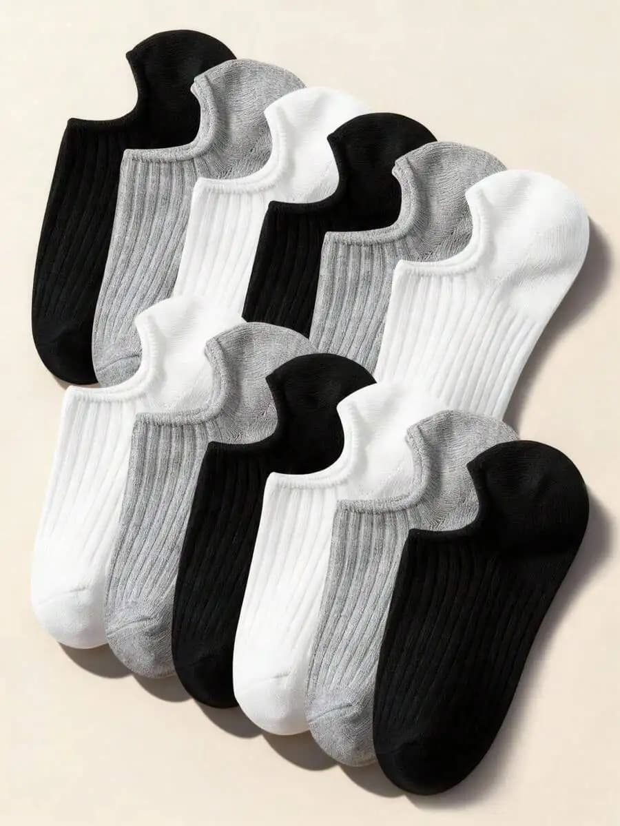 12/6/3/1 Pairs Striped Ankle Socks, Available In Black, White And Grey Colors. Classic, Minimalist, Comfortable. Women Low Cut