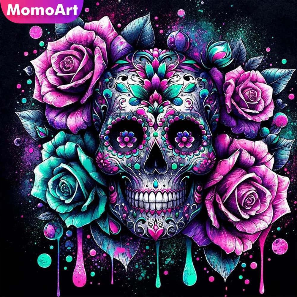 Momoart Diamond Painting Portrait Embroidery Skeleton Acrylic Craft Supplies Diamond Mosaic Rose Cross Stitch Kit Wall Decor