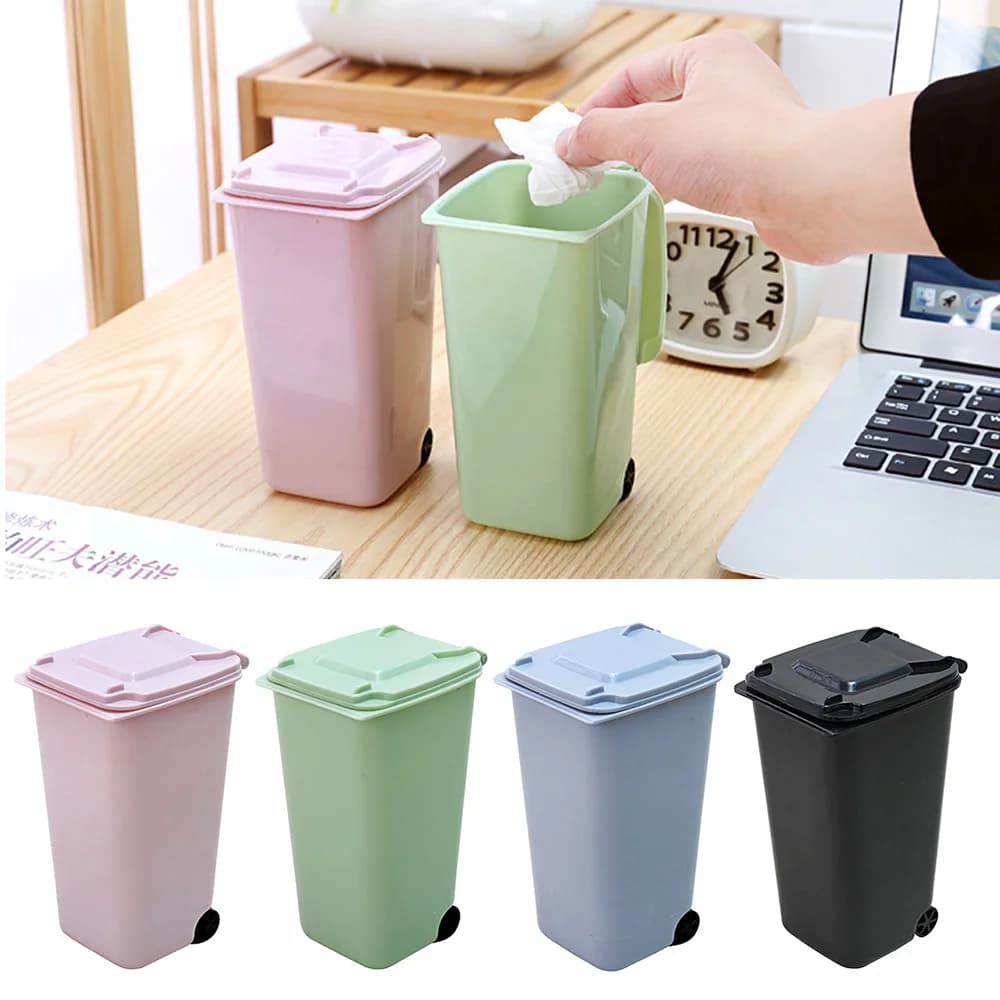 Mini Desktop Trash Can 4color Garbage Storage Box Living Room Coffee Table with Cover Small Paper Basket Plastic Garbage Bag