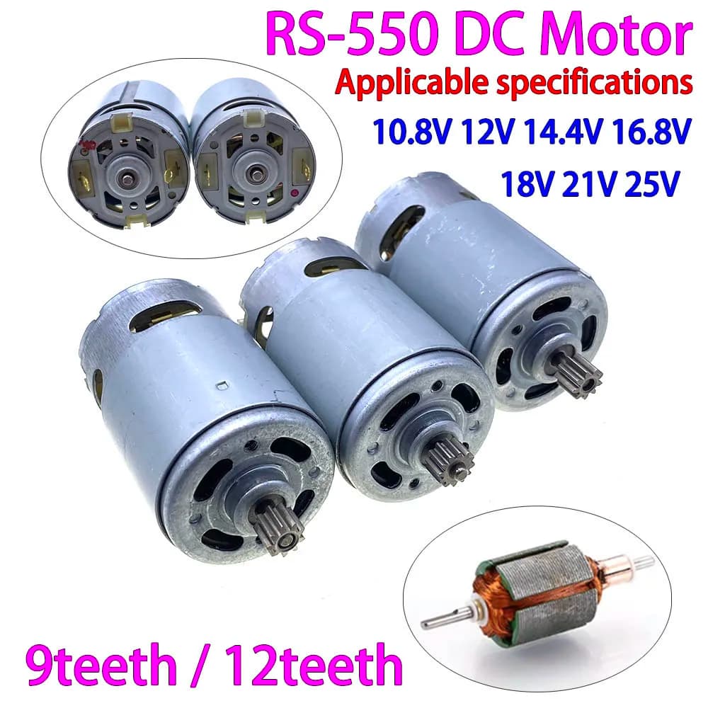 Motore RS550 17 14 15 11 12 denti 9 denti 7.2 9.6 10.8 12V 14.4V 16.8 18V 21 25VGear 3mm Albero per cacciavite trapano a carica senza fili