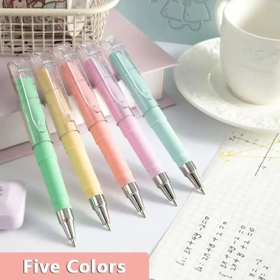 5PCS Pastel Mini Gel Pens, Transparent Cap Retractable Black Ink Pens for Students Office School