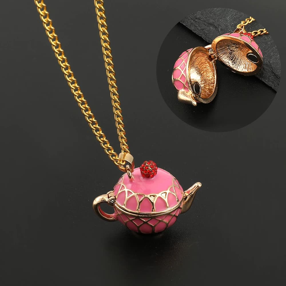 Creative Vintage Teapot Locket Magnetic Necklace Pink Exquisite Teapot Neckchain For Friends Party Y2k Jewelry Accessories