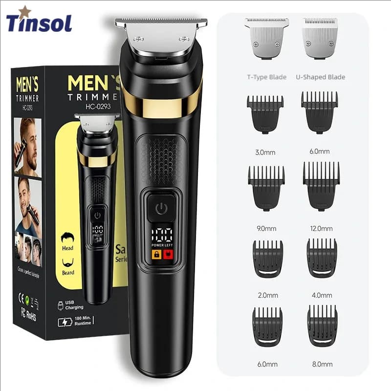 TINSOL Professional Men's Electric Hair Clipper with Dual Blades, LCD Hair Trimmer 3-12mm, Home Haircut Clipper