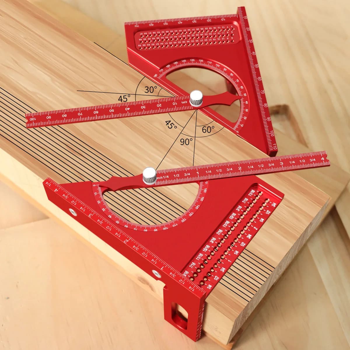 Goniometro quadrato per carpenteria regolabile 3D con guida di marcatura rapida da 180 gradi - Set di righelli per tracciare a mezzo cerchio in lega di alluminio