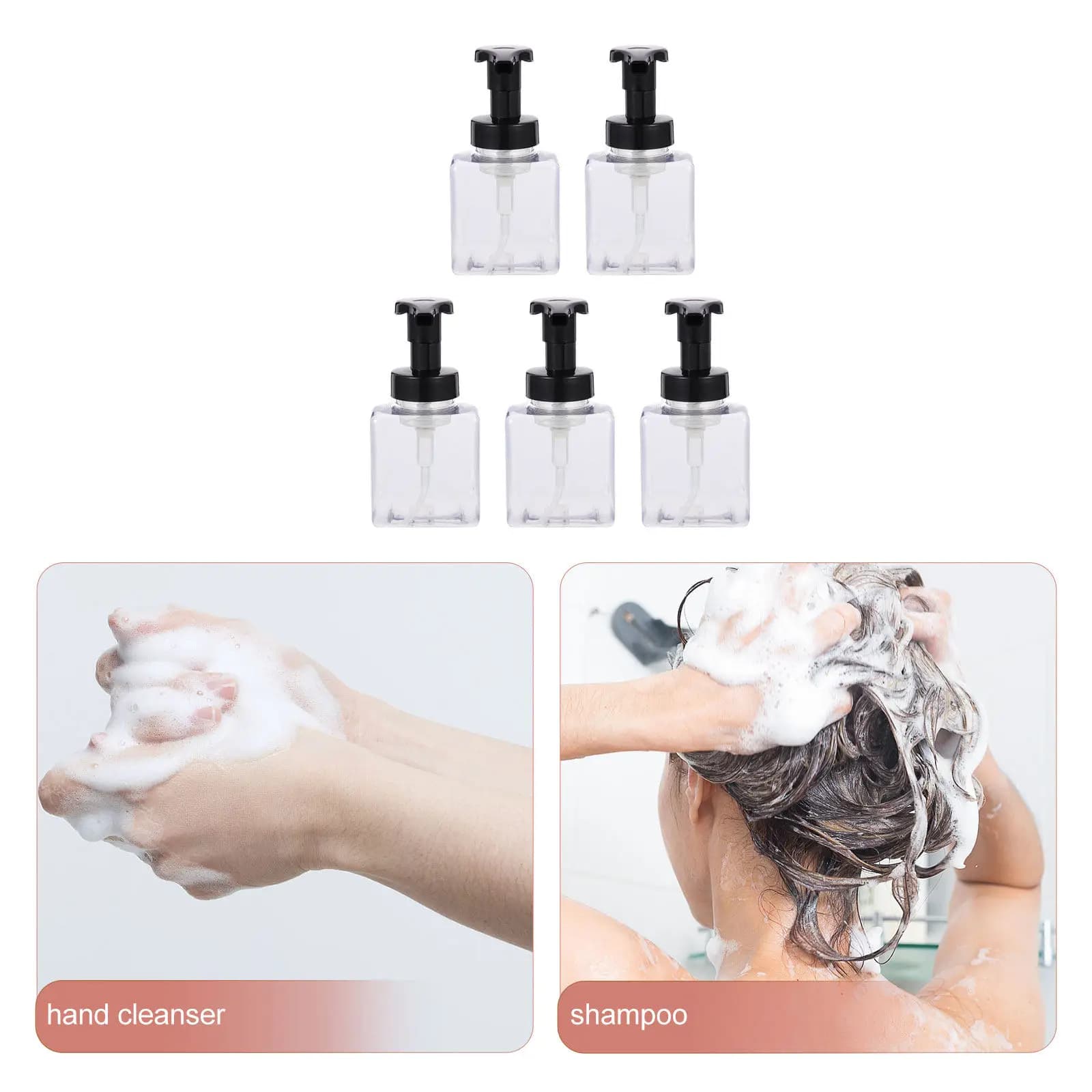 Dispenser di sapone trasparente da 5 pezzi, flacone da 500 ml con pompa per shampoo, balsamo, lozione, sapone liquido, ricaricabile, per uso domestico in bagno