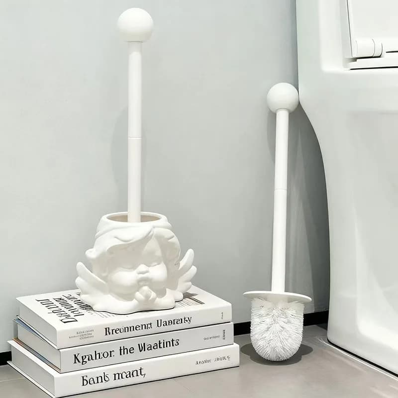 Creativo angelo scopino per WC minimalista carino bianco strumento per la pulizia del bagno con supporto scopino per WC accessori per il bagno regalo