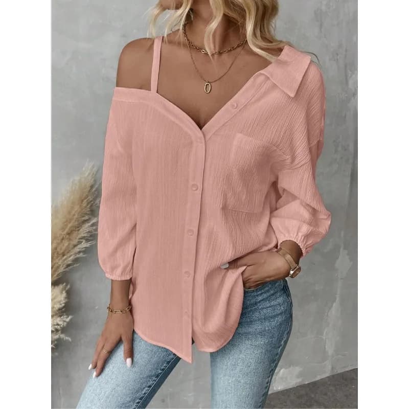 Taglie forti1XL-5XL Camicette da donna Top Lady monopetto con spalle scoperte Tasca asimmetrica overshirt casual femminile