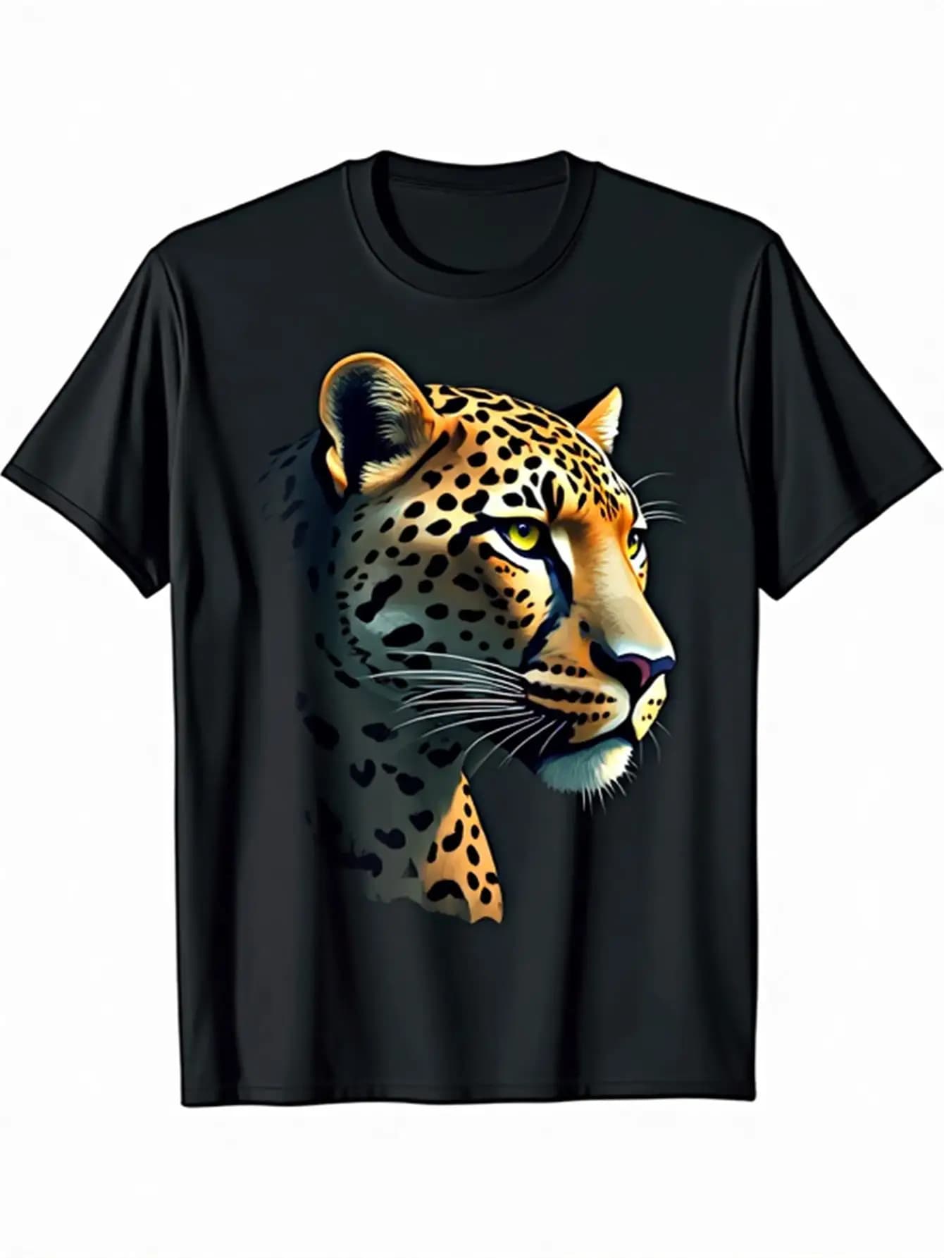 T-shirt nera da uomo dal design audace con testa di leopardo con macchie realistiche, realizzata in tessuto morbido e traspirante, adatta per tutti i giorni e formali, ideale per compleanni e regali di Halloween per gli amanti degli animali, adatto per l'anno