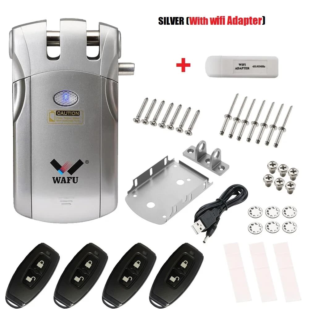 Wafu 433 MHz Smart Lock Sicurezza Wireless WiFi BT Tuya Telecomando intelligente Porta elettronica invisibile con 4 chiavi remote