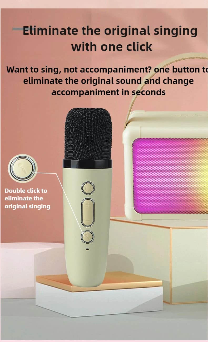 Altoparlante Bluetooth Wireless Multifunzione con Microfono, Lettore Musicale Portatile RGB, Macchina per Karaoke per Bambini e Regali per la Casa