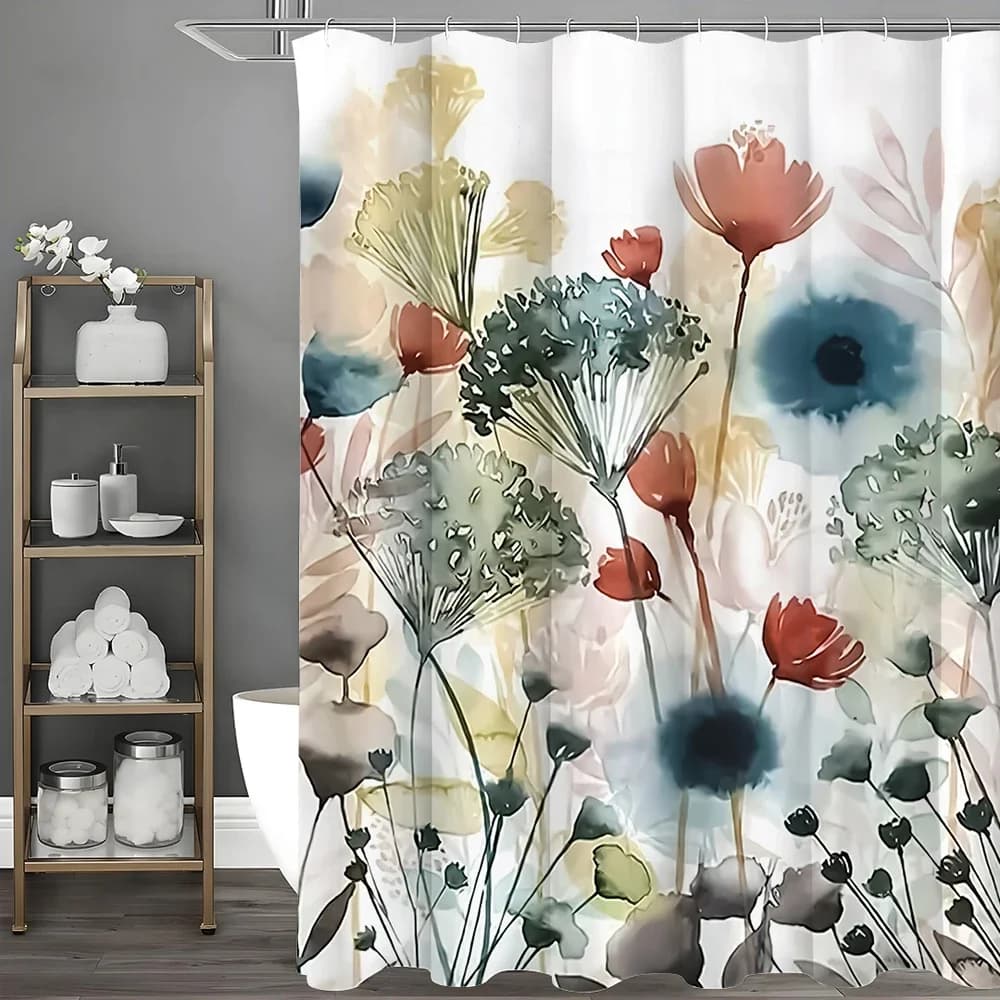 Tenda da doccia con fiori acquerello, tenda da doccia decorativa per bagno, tenda da doccia impermeabile con ganci