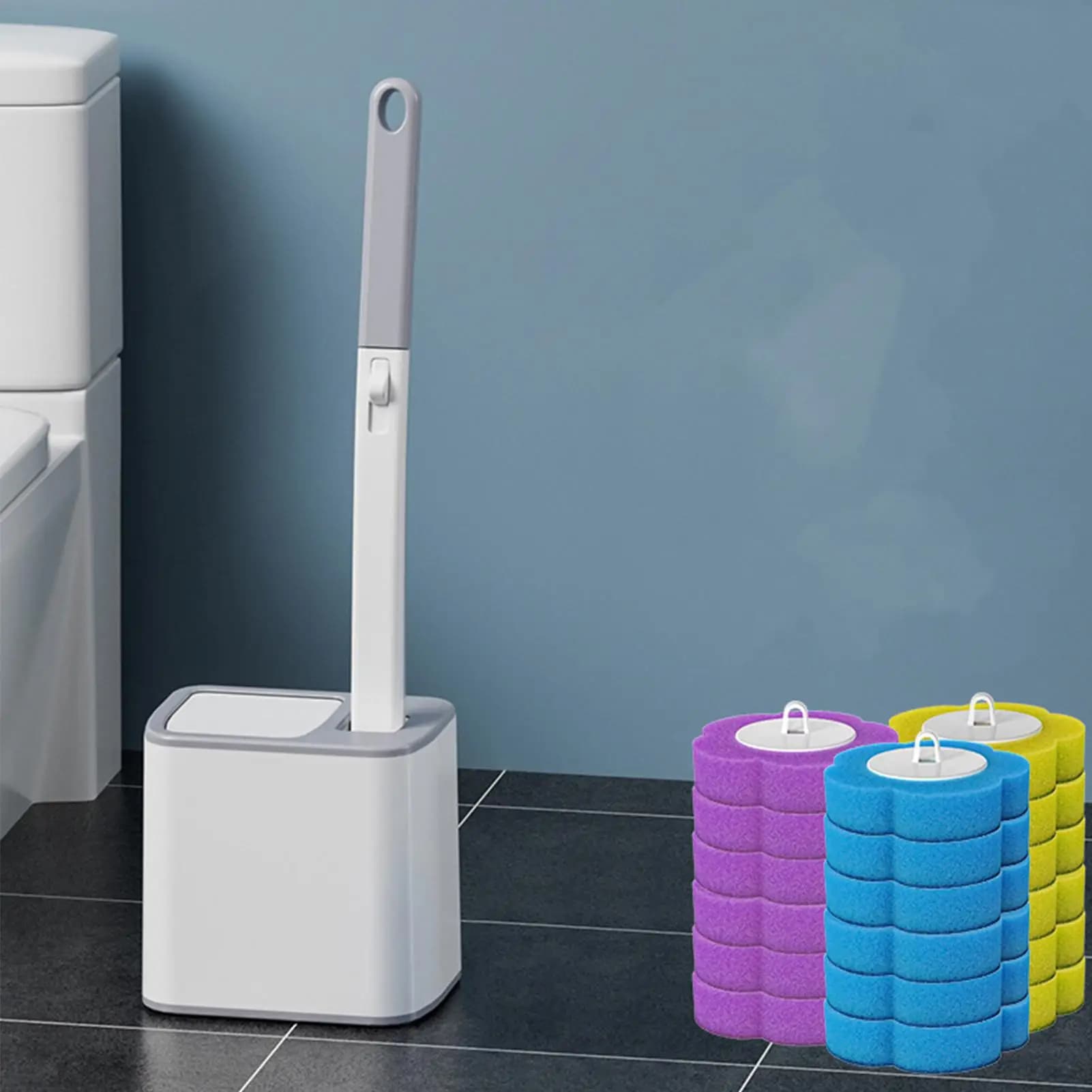 Bacchetta per WC con ricariche Bacchetta per pulizia WC con ricariche per spazzole Scrubber per la rimozione delle macchie domestiche con supporto per raggiungere difficile