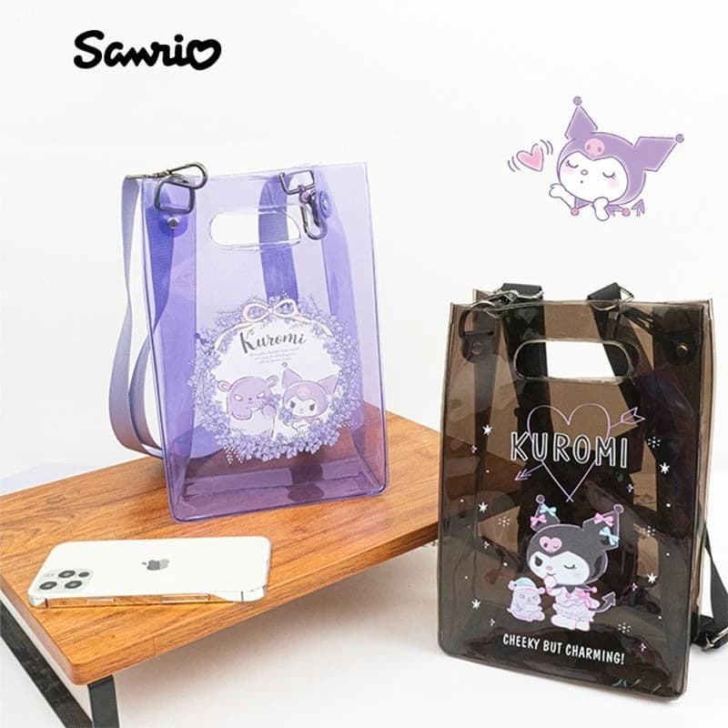 Pvc Transparent Handbag HelloKitty Cinnamoroll Kuromi Cartoon Waterproof Student Jelly Bag File Bag Large Capacity