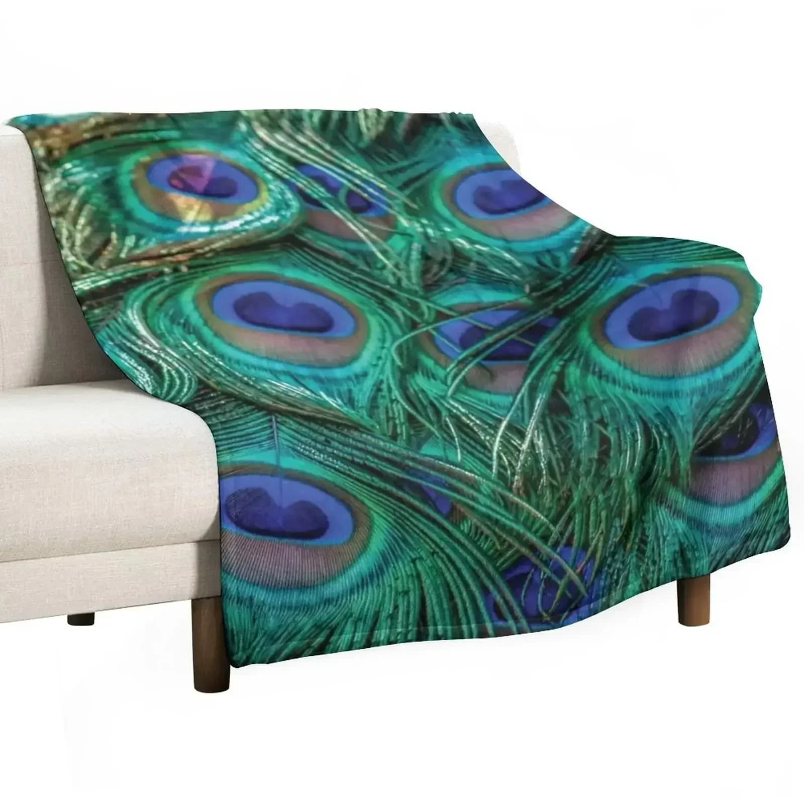 Green and blue peacock feathers Throw Blanket Large Designers Warm wednesday Bed covers christmas decoration Blankets