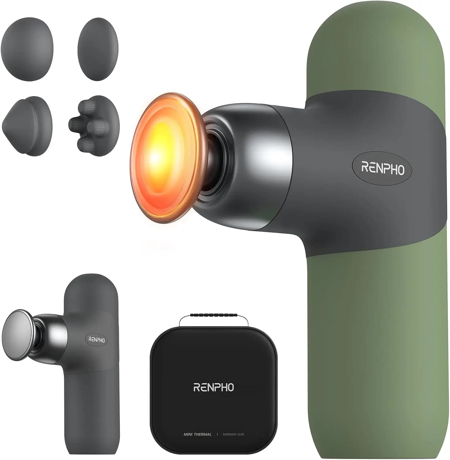 Mini Thermal Massage Gun with Heat, Portable Deep Tissue Percussion Massager, 4 Heads for Neck & Back, Ultra-Quiet, Carry Case