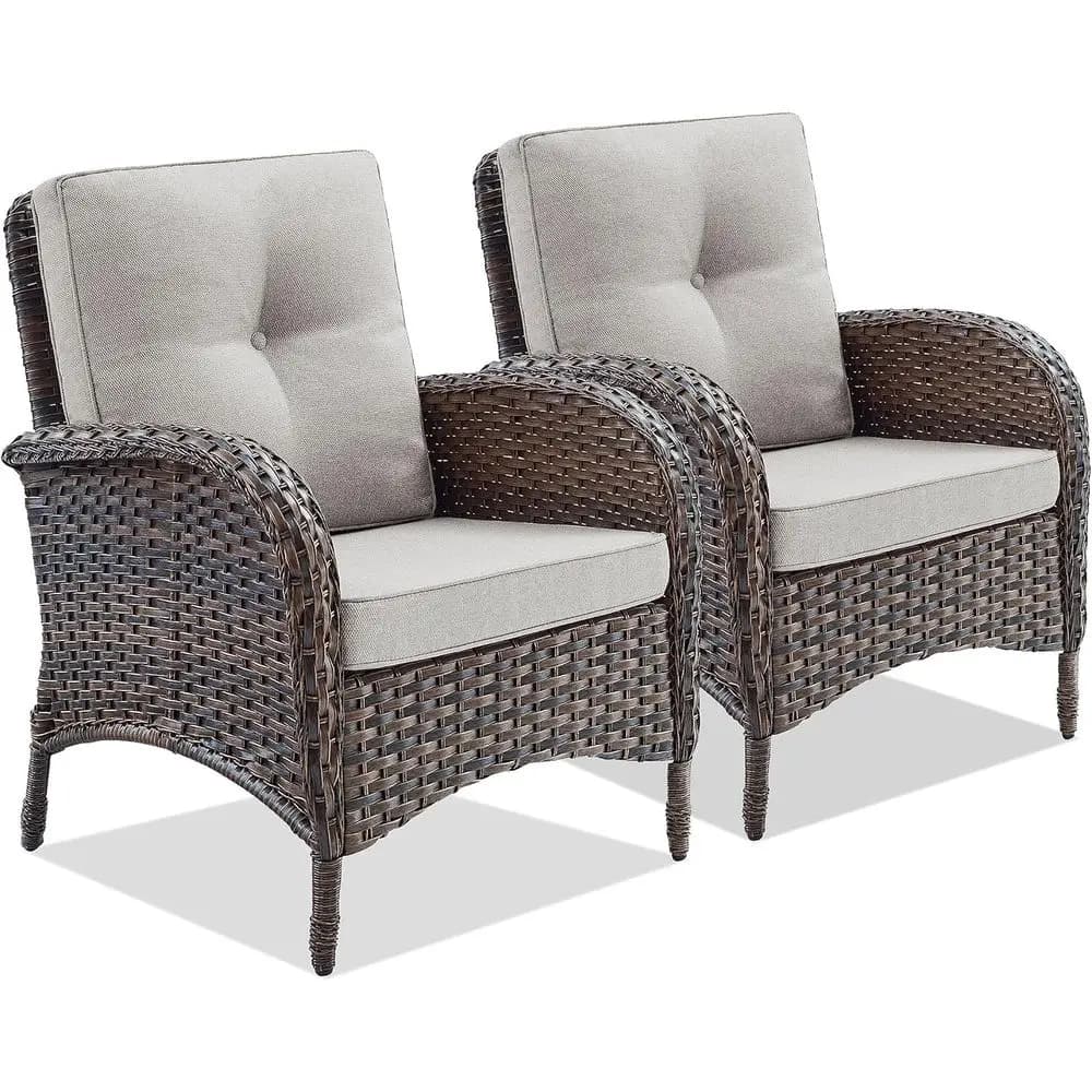 Outdoor High Back Wicker Patio Chairs Set of 2 with Removable Cushions for Deck, Balcony, Pool - Light Brown/Beige