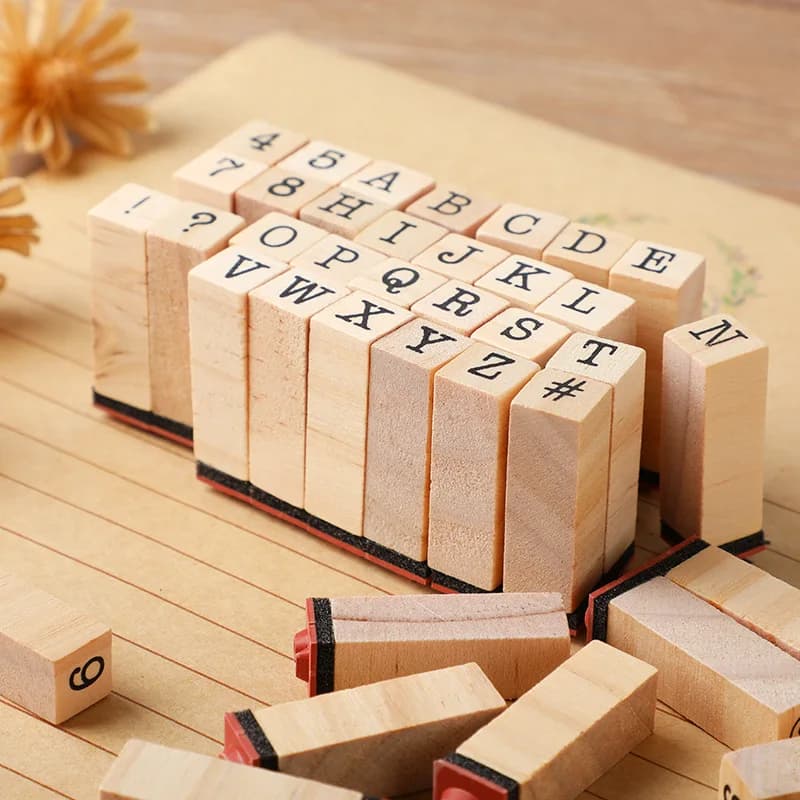 40Pcs Vintage Wooden Rubber Letter Number Symbol Stamp Seal Set with Black Ink Pad for Card Making Planner Scrapbook