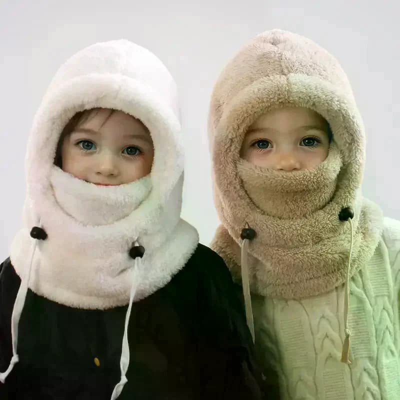Cappelli passamontagna in peluche per bambini Cappello caldo antivento Sciarpa Copri collo regolabile Berretto di protezione per le orecchie