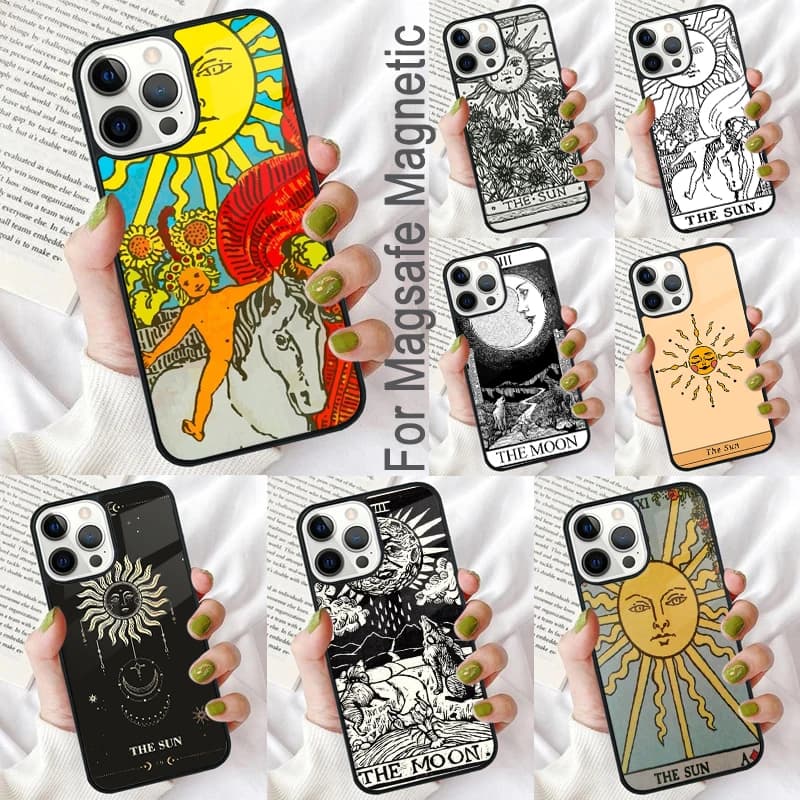 La carta dei tarocchi SUN Custodia morbida per iPhone 17 Air 16e Pro max 15 Pro 13 14 Plus 11 12 MagSafe Coque magnetica