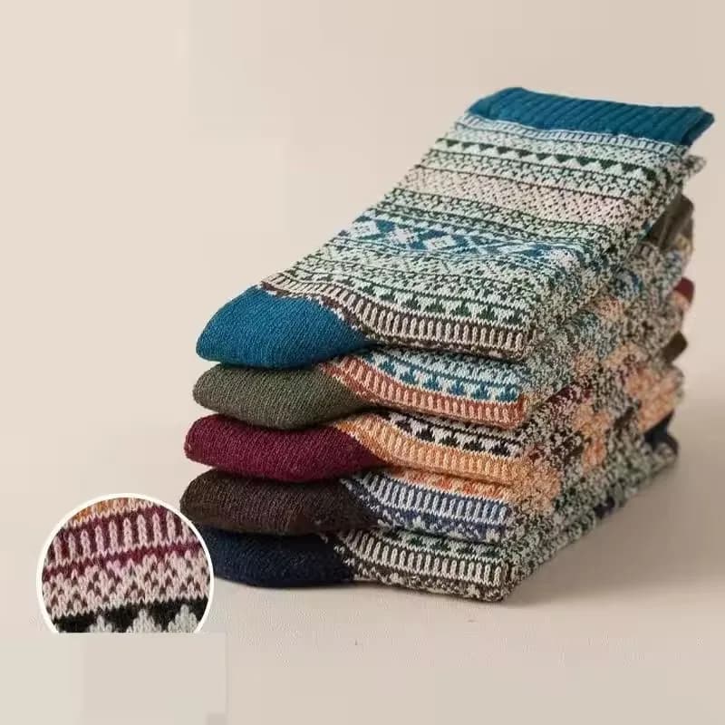 5 pairs of men's winter socks, thick wool socks, men's warm socks in retro style, colorful fashionable men's socks for snow boots, EU size 38-44
