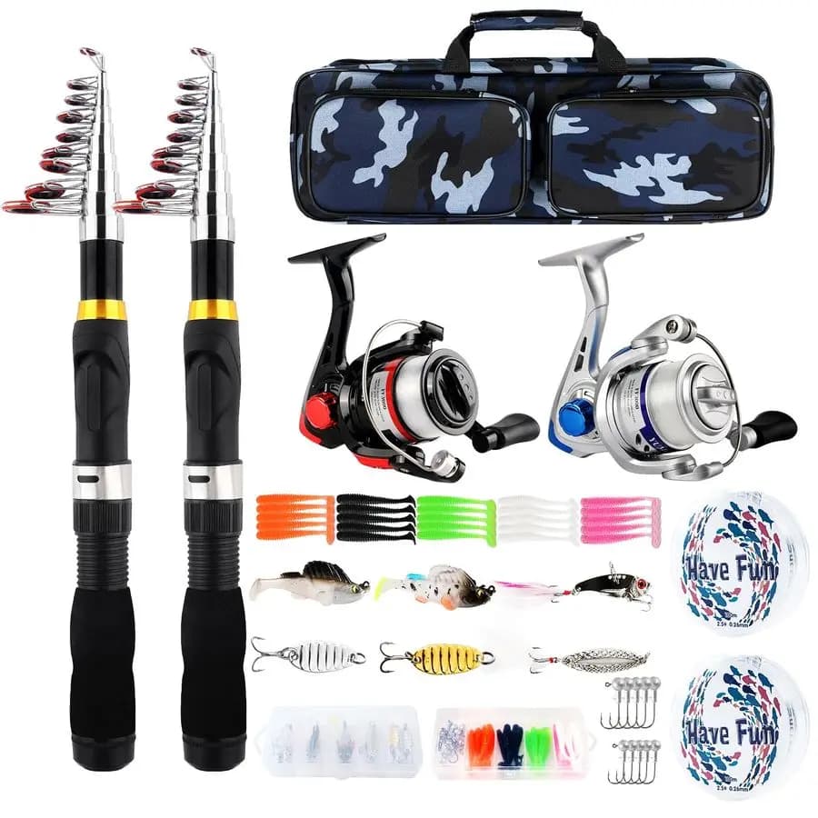 Telescopic Fishing Rod with Mulinello 6.89FT, Foldable Spinning Cane Kit, Box for baits and accessories, Lightweight and Compact