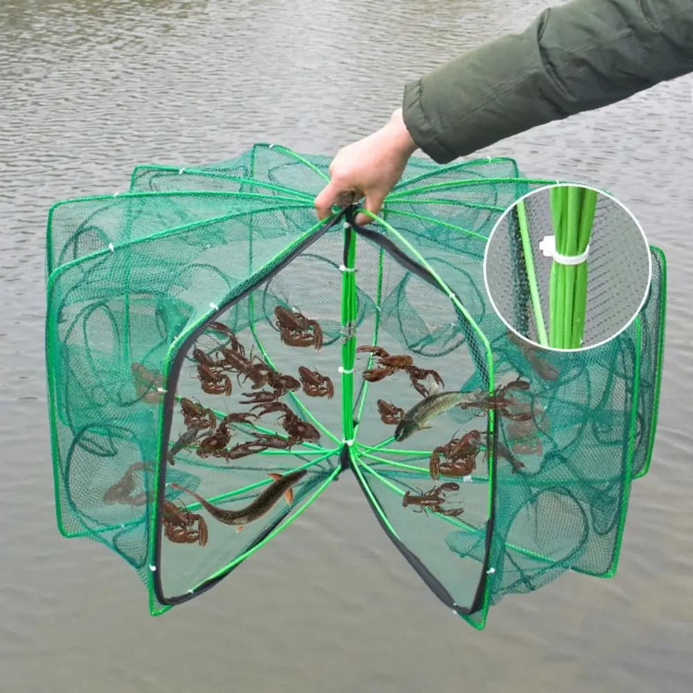 High Quality Foldable Fishing Net 40~82cm 6/8/10 Holes Hexagon Octagon Net Green Nylon Hand Fishing Net