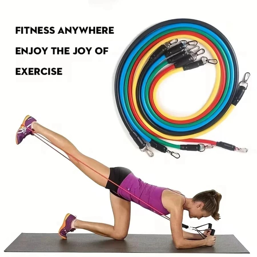 11-piece TPE resistance band set, resistance bands with anchoring for door, handles, carrying bag, ankle straps for legs, exercise bands, work