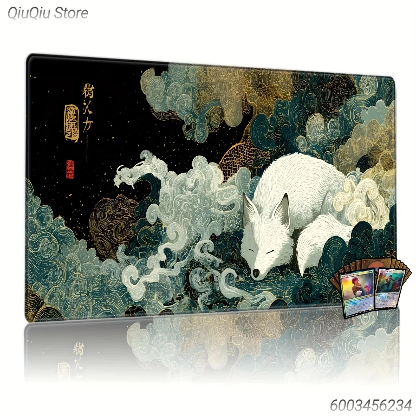 Tappetino per mouse grande Kitsune Fox Art, tappetino da scrivania con base in gomma antiscivolo per MTG e giochi di carte collezionabili