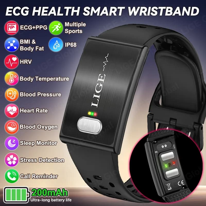 LIGE 2026 New AI-Diagnosis Care Smart Bracelet ECG+PPG Blood Pressure Body Fat Five Organ Fitness Waterproof Health Smartwatch