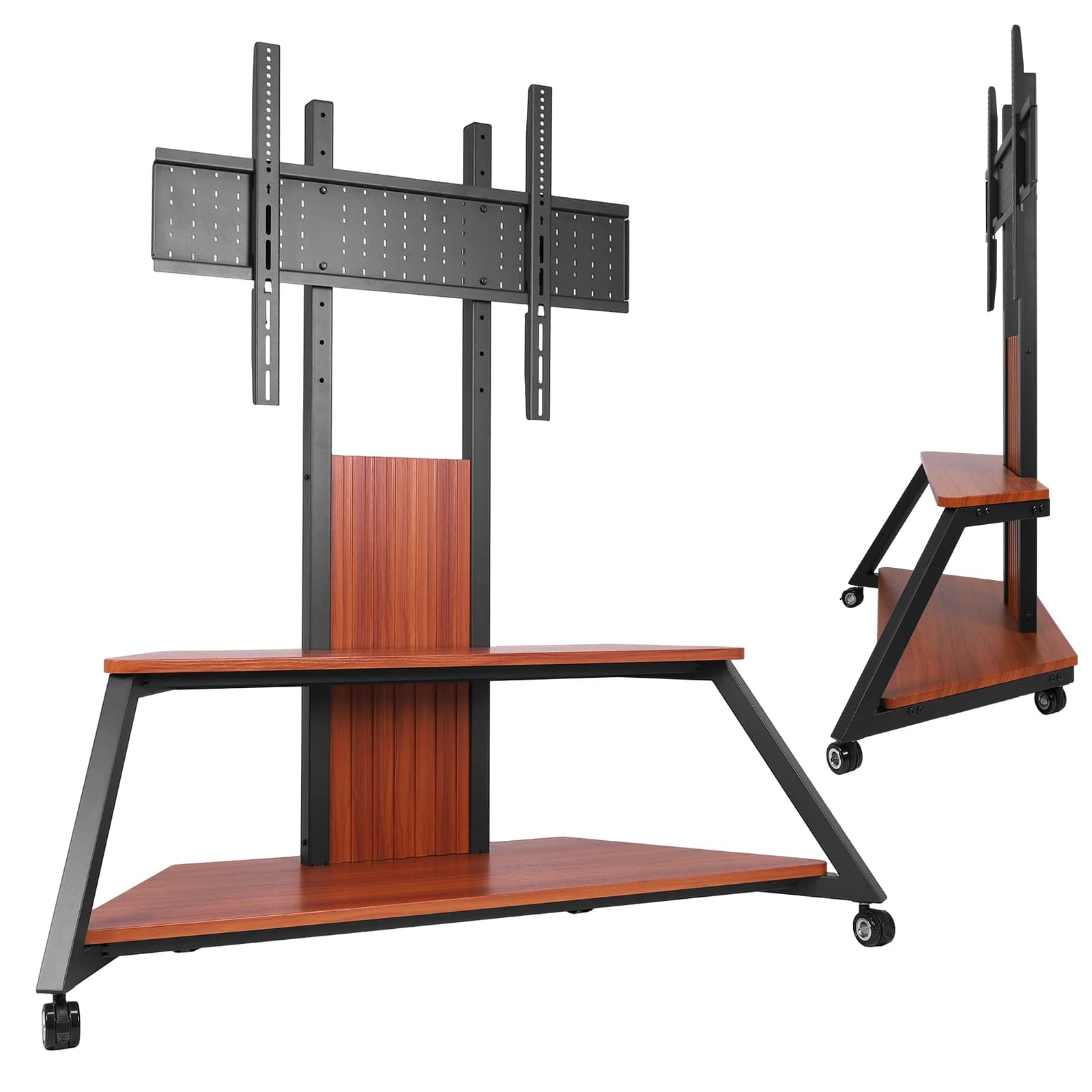 Supporto TV Mobile per Schermi da 60 a 100 Pollici Fino a 100 kg con Ripiano per Laptop, Supporto da Pavimento con Ruote Regolabili in Altezza e Bloccabili
