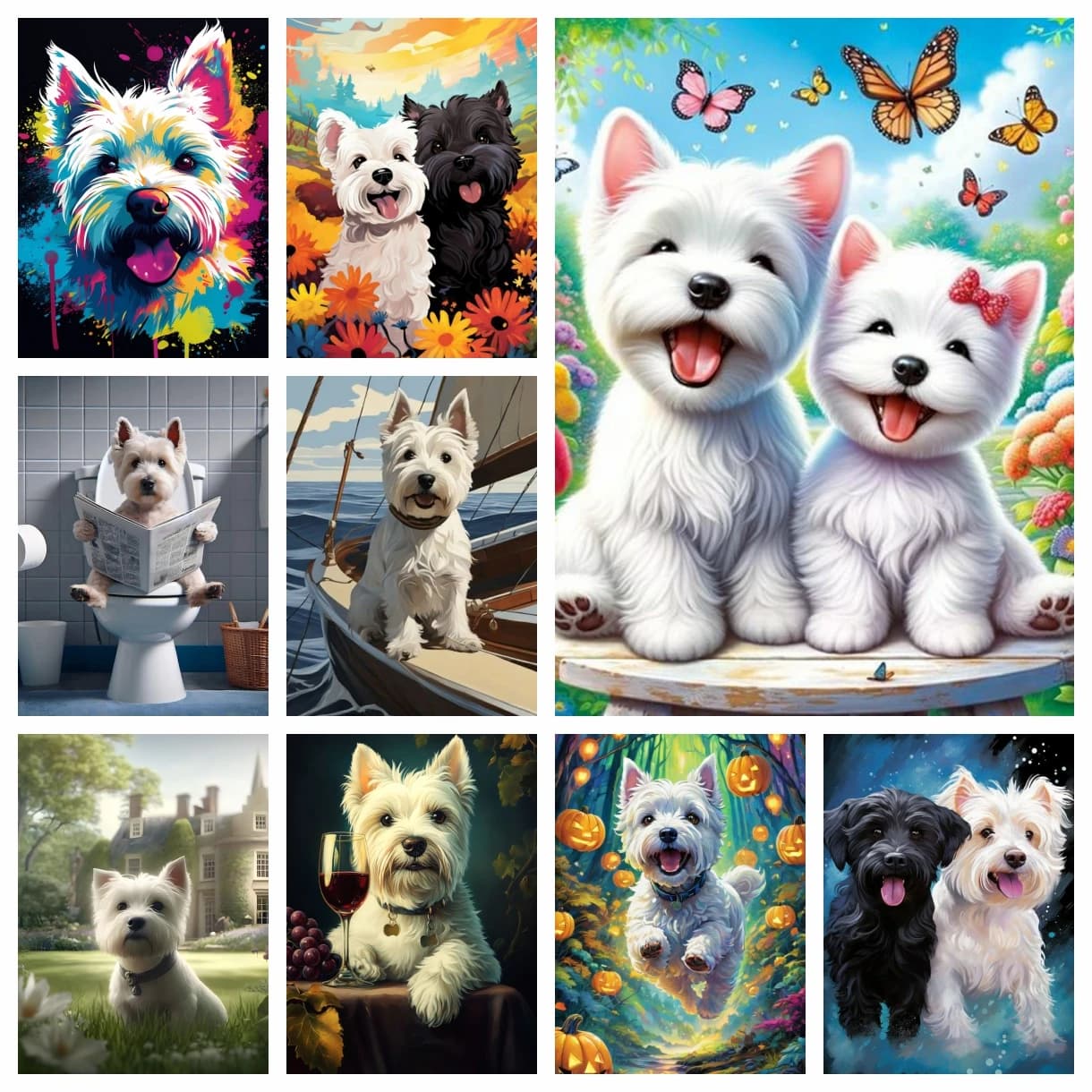 West Highland White Terrier: Quadro Diamantato con Cucciolo Carino, Ritratto Artistico Fai da Te, Ricamo a Diamante, Mosaico, Pittura a Olio, Decorazione per la Casa