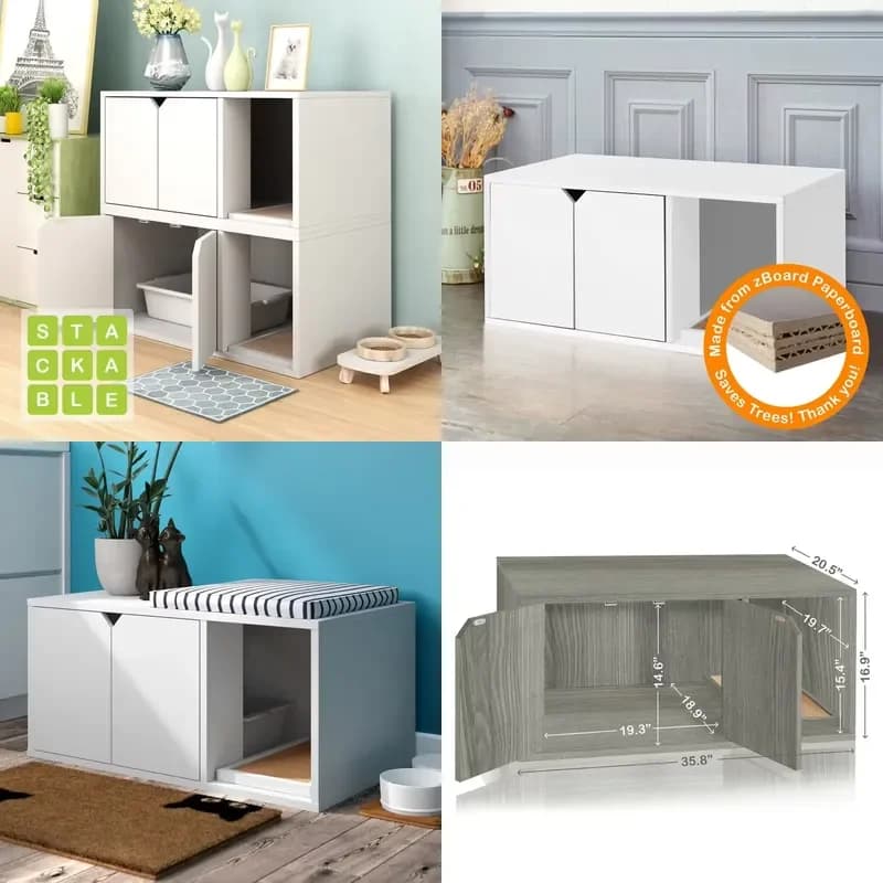 Spacious Concealed Cat Box Cabinet with Louvered Door Large Indoor Wood Pet Furniture Storage for Cats