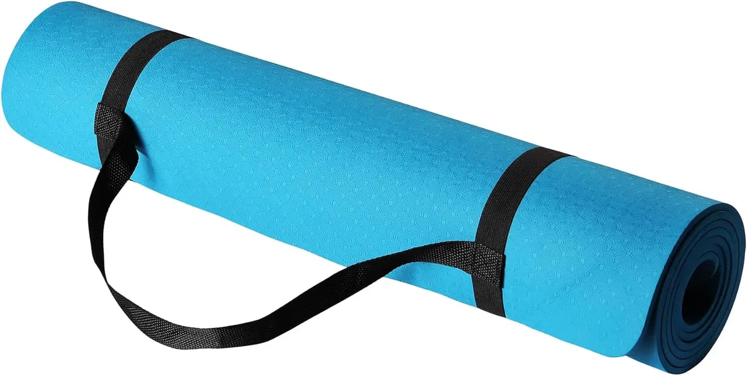 Tappetino Yoga in TPE Spesso 1/4 di Pollice con Cinghia di Trasporto, Superficie Antiscivolo per Yoga, Pilates e Fitness
