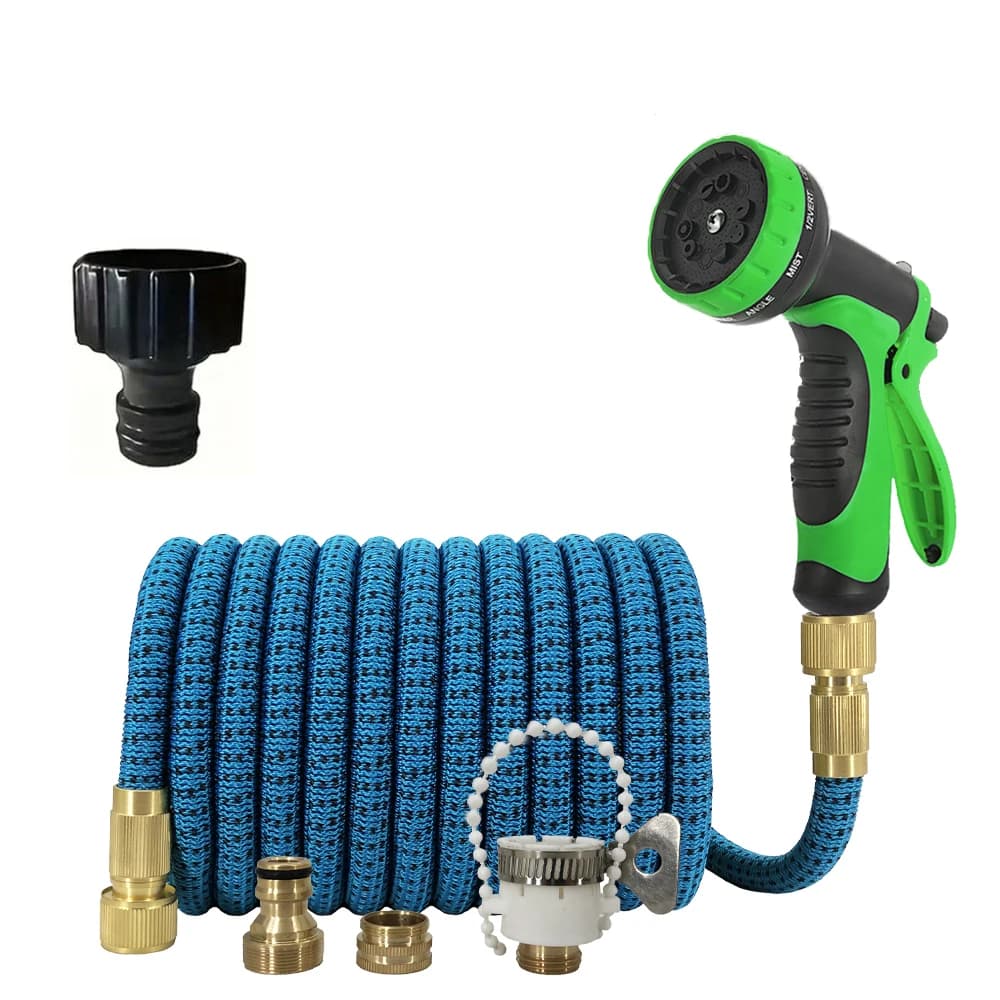 Tubo da giardino espandibile Magic Hose con pistola a 10 getti, serbatoio schiuma, avvolgitubo flessibile e pistola per lavaggio auto