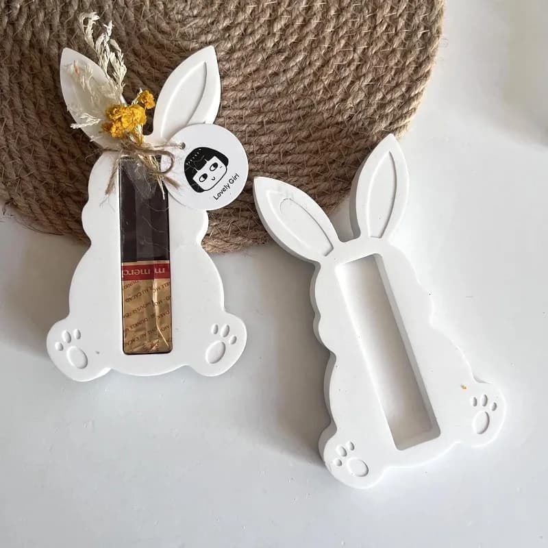 Stampo in silicone con staffa per cioccolato coniglietto pasquale, in gesso fai da te, a forma di coniglio, confezione regalo per contanti, plug-in, stampo in resina decorativa, fusione artigianale