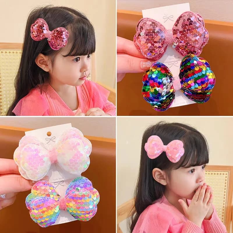 1 Piece New Hair Clip with Double Sequin Buckle for Girls, Kids Hair Accessories
