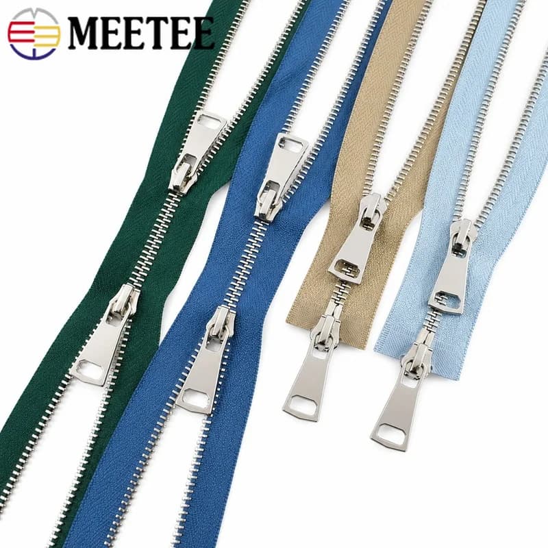 2/5Pcs 5# Open-End Metal Zipper 70-120cm Double Slider Zips Tape Jacket Coat Closure Zippers Repair Kit Sewing Replace Zip