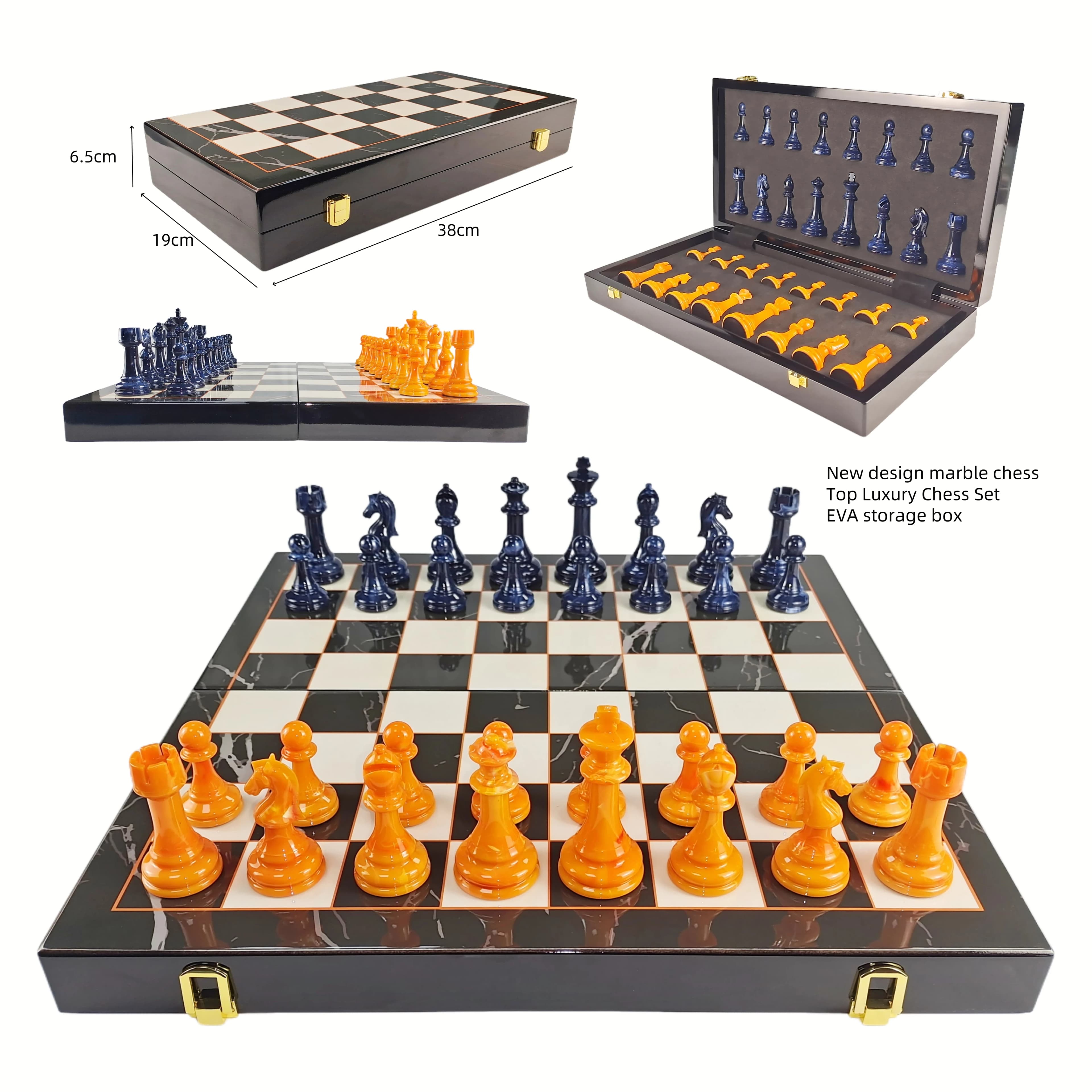 Gioco da tavolo pieghevole Deluxe di nuova concezione Home Entertainment Set di scacchi in marmo di legno da 15 pollici